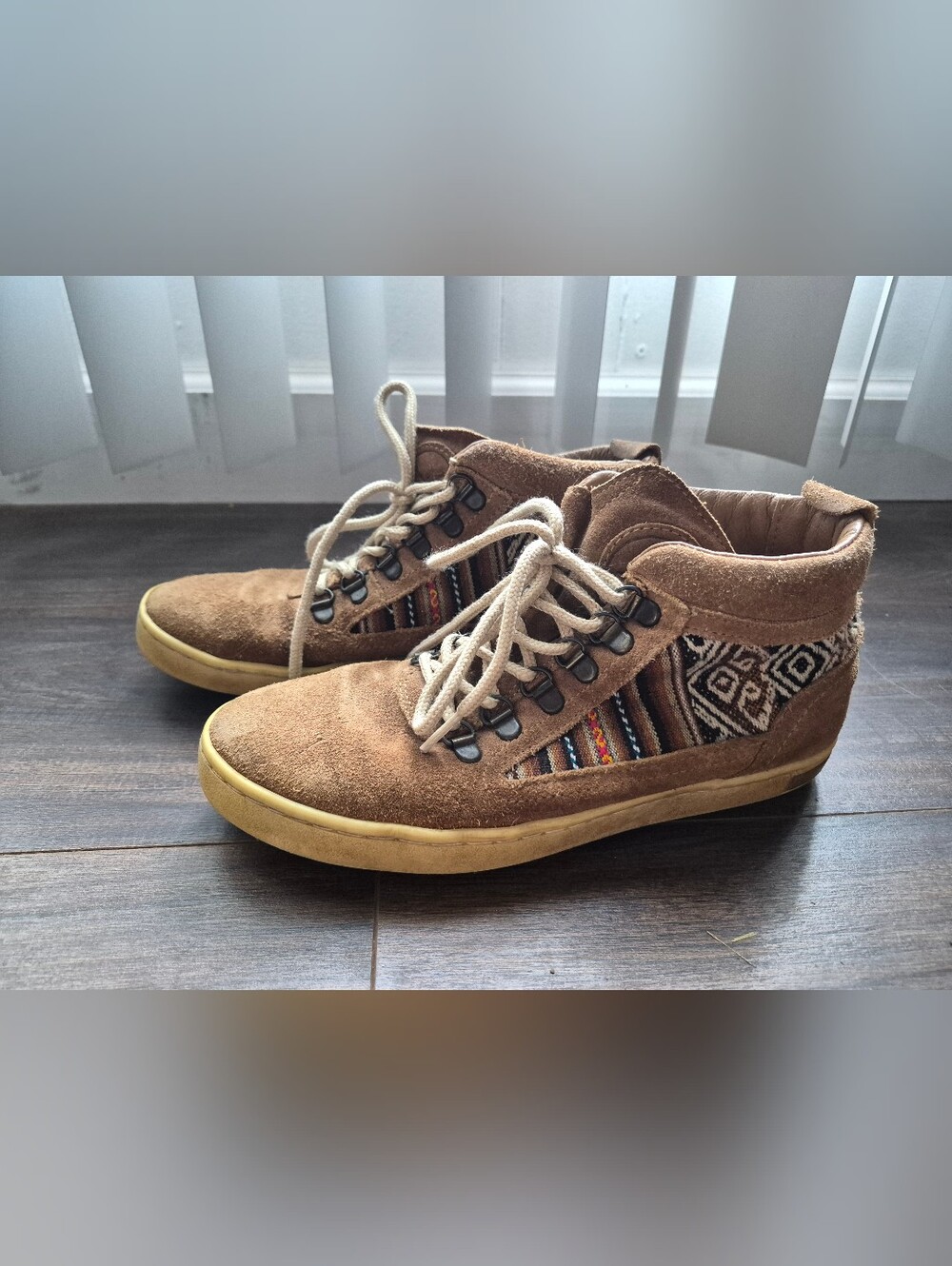 inkkas Brown Suede High-Top Sneakers with Woven Pattern